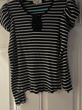 Anthropologie Striped Black & White Ribbed long-Sleeve Top